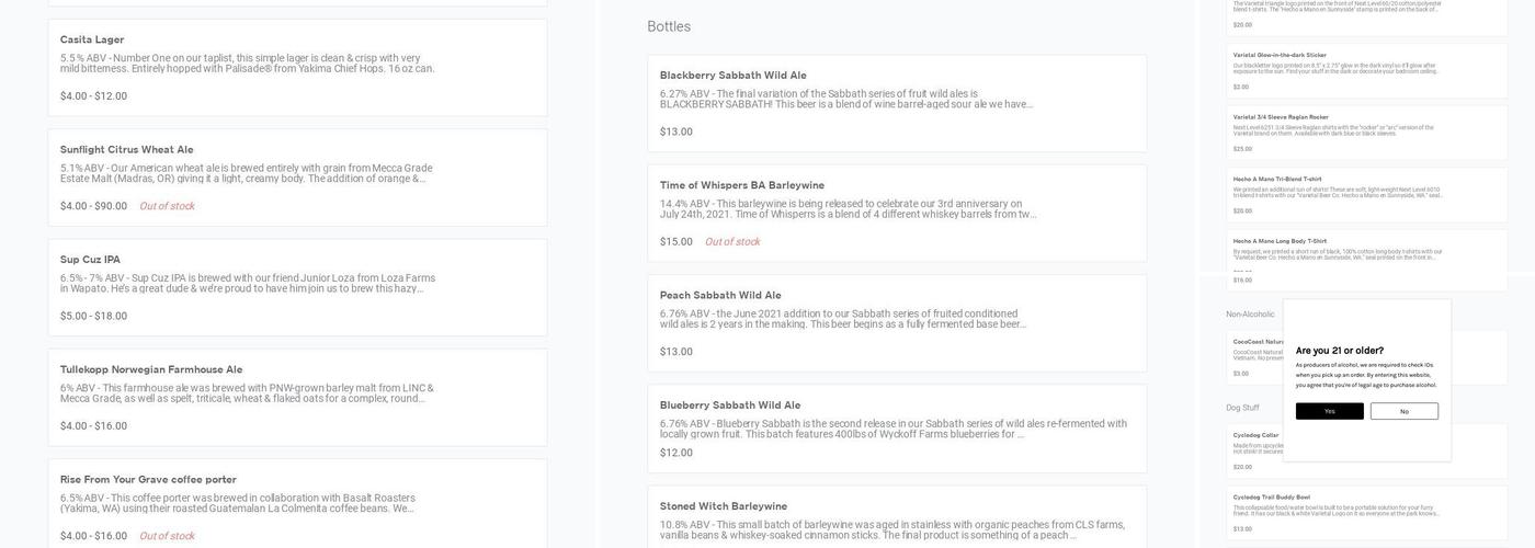 Varietal Beer Company Menu