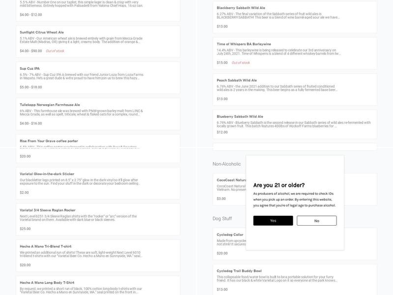 Varietal Beer Company Menu