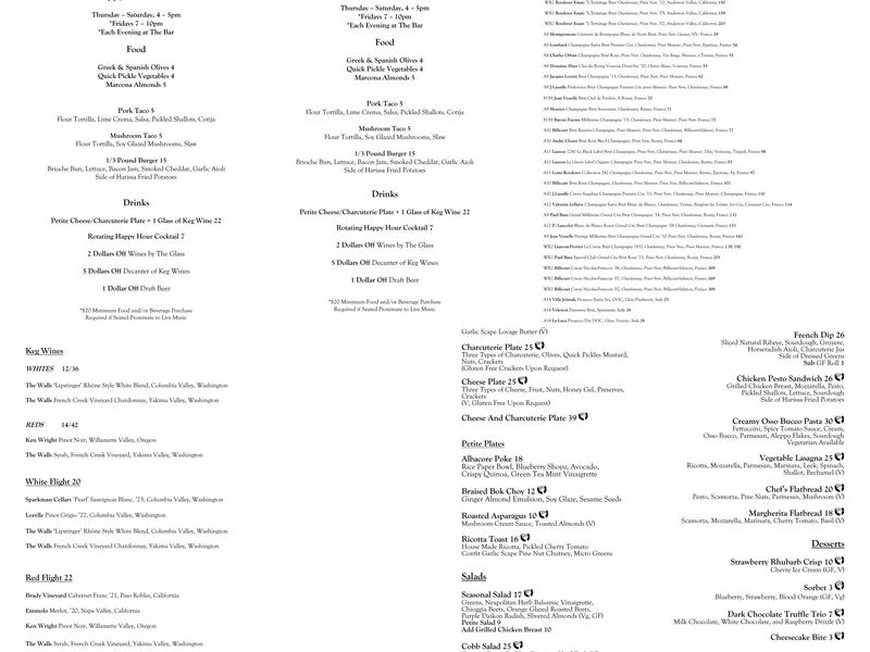 The Vault Wine Bar - Bistro & Event Space Menu