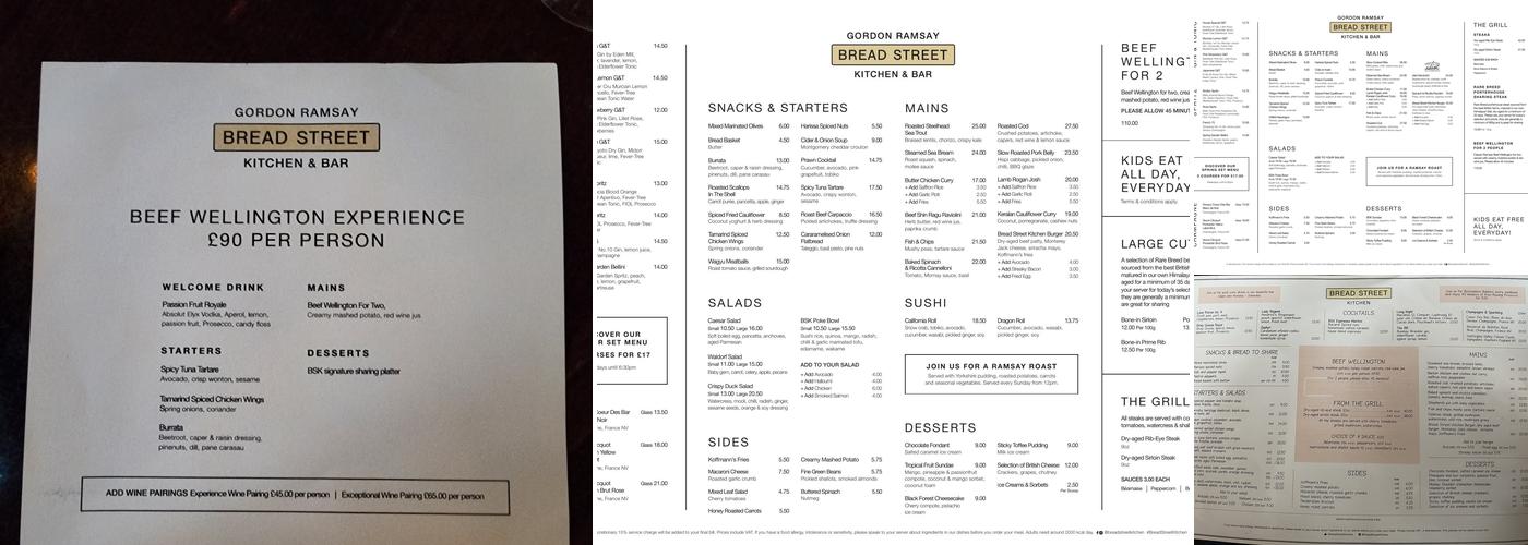 Bread Street Kitchen & Bar - Southwark Menu