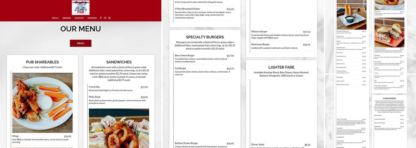 Eagle's Pub Menu