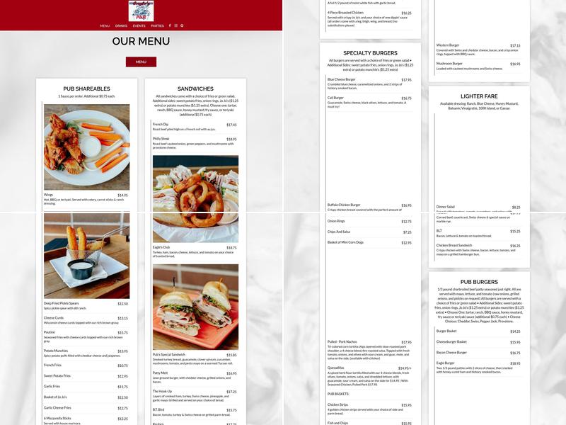 Eagle's Pub Menu