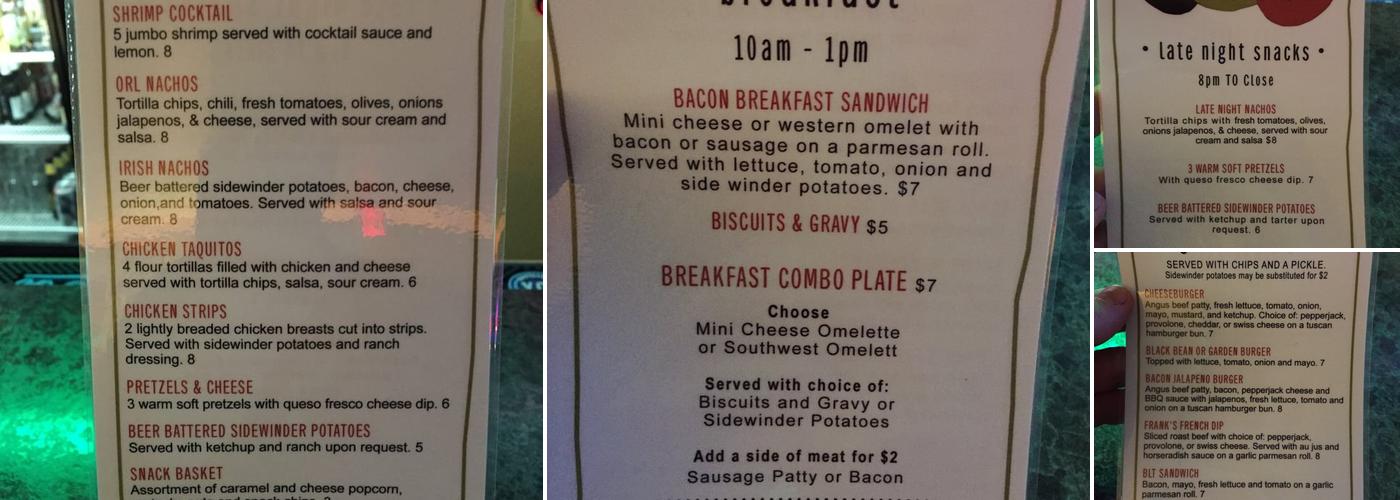 Off Regal Lounge Menu