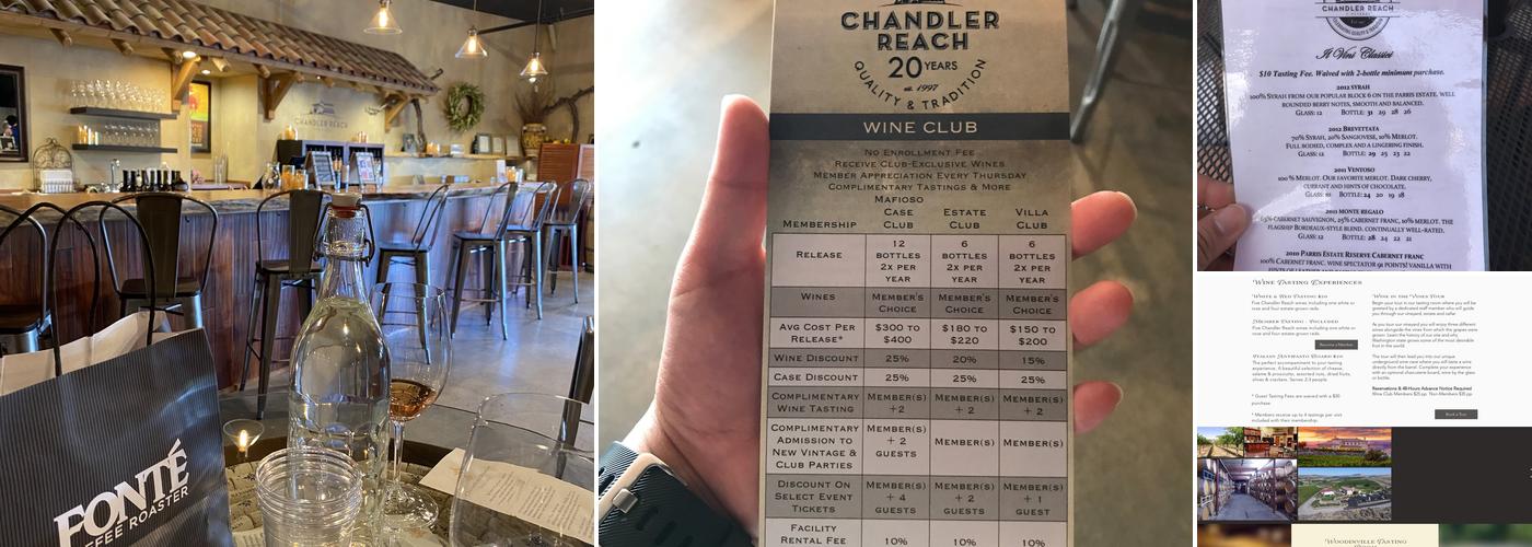 Chandler Reach Woodinville Tasting Room Menu