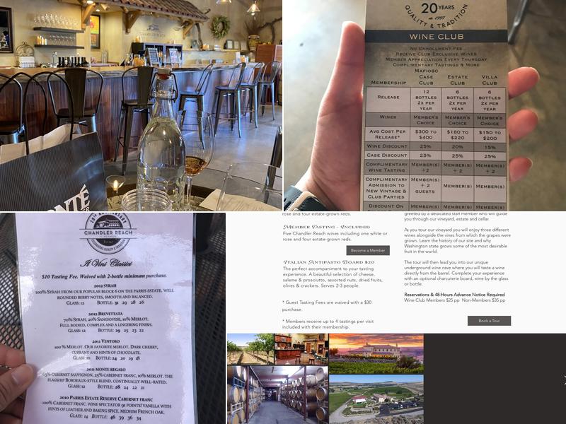 Chandler Reach Woodinville Tasting Room Menu