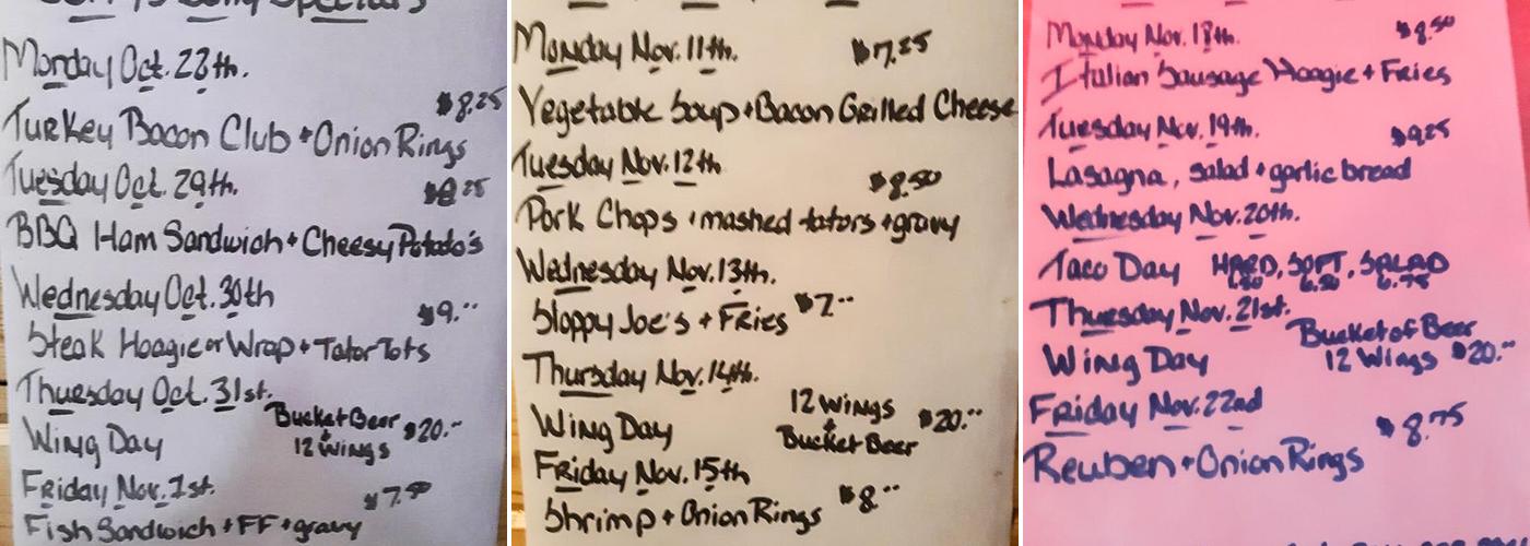 Jerry’s Bar Menu