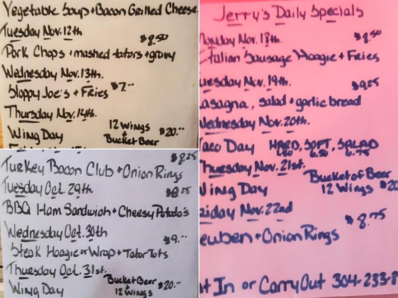 Jerry’s Bar Menu