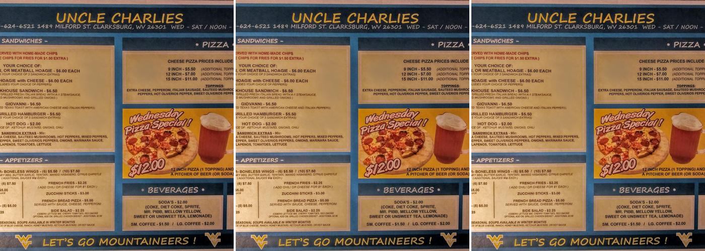 Uncle Charlies Menu