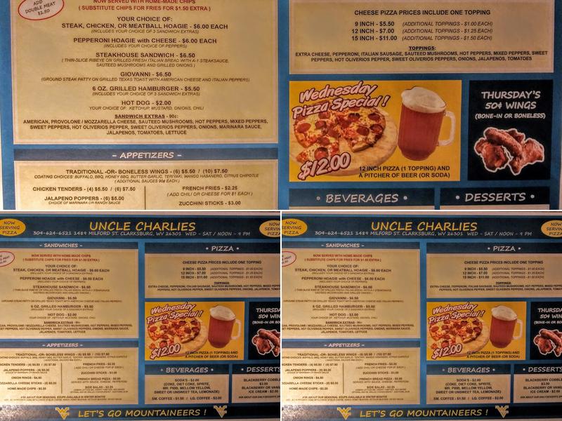 Uncle Charlies Menu