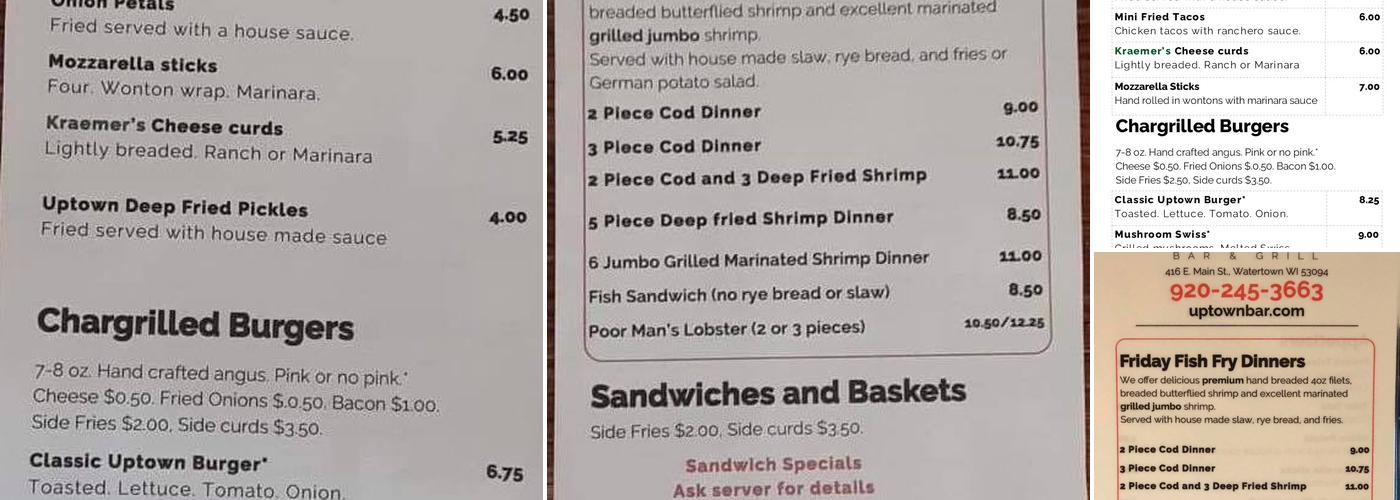 Uptown Bar & Grill Menu