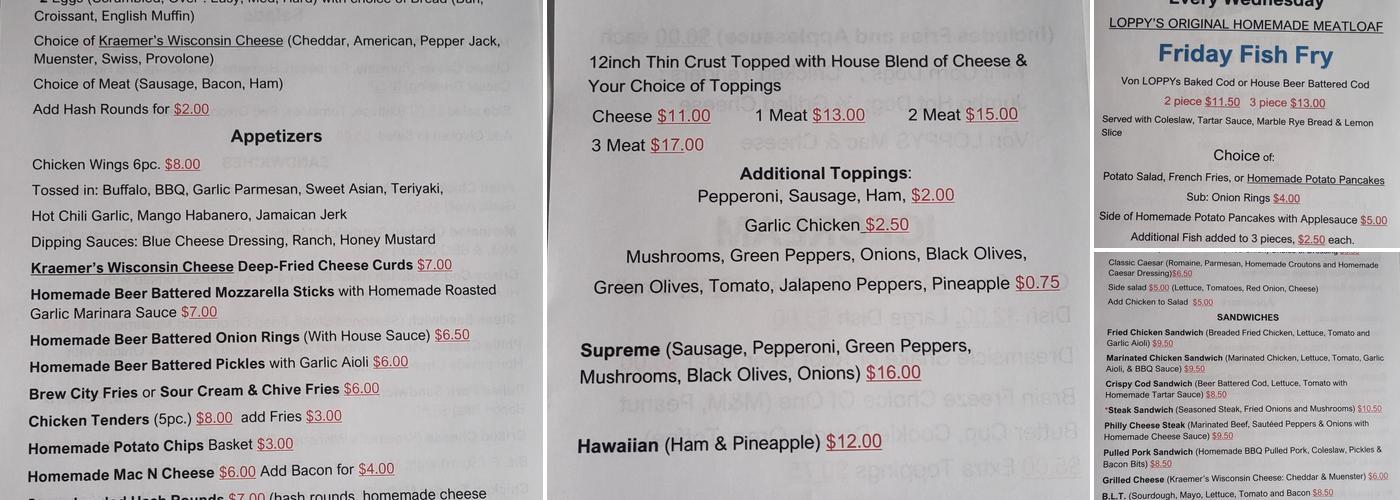 Von LOPPYS Bar & Bistro Menu