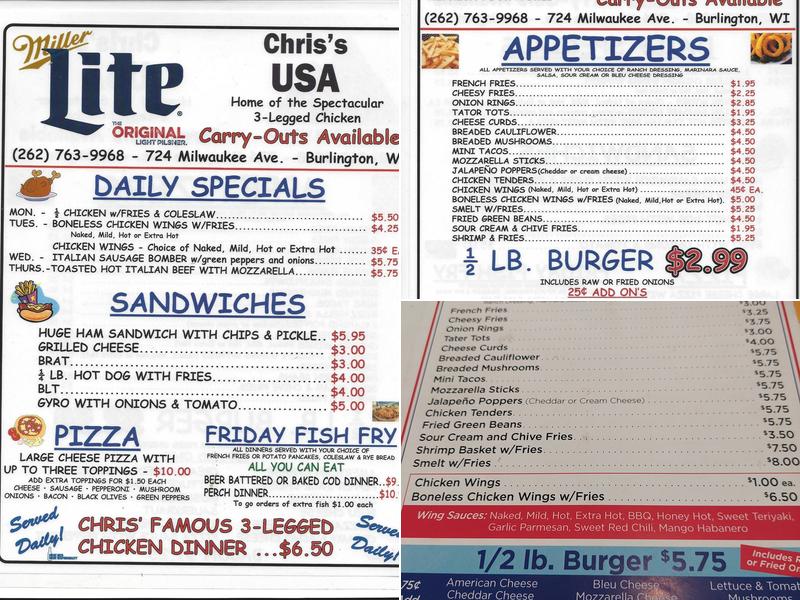 Chris' USA Menu