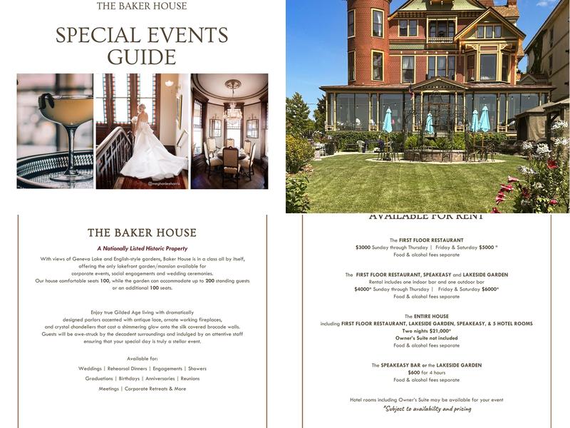 The Baker House and Lake Geneva Steak House Menu
