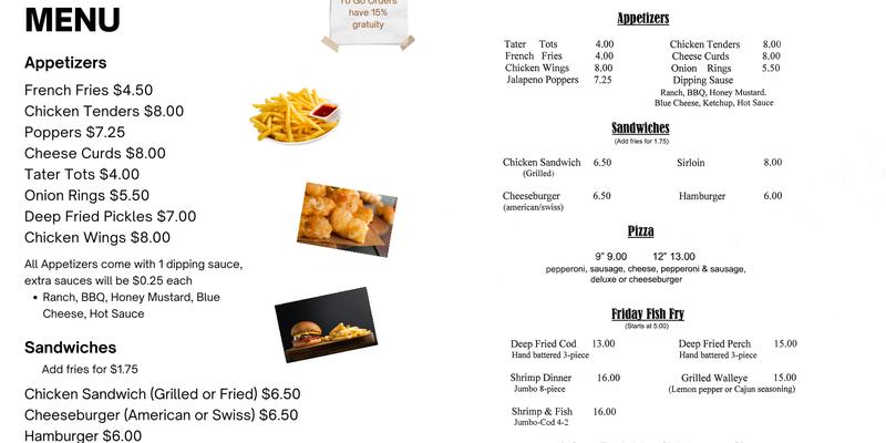 Cahoots Bar of Verona Menu