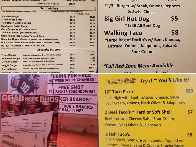 Red Zone Sports Bar Menu