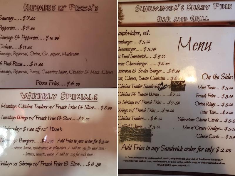 Shady Pine Menu