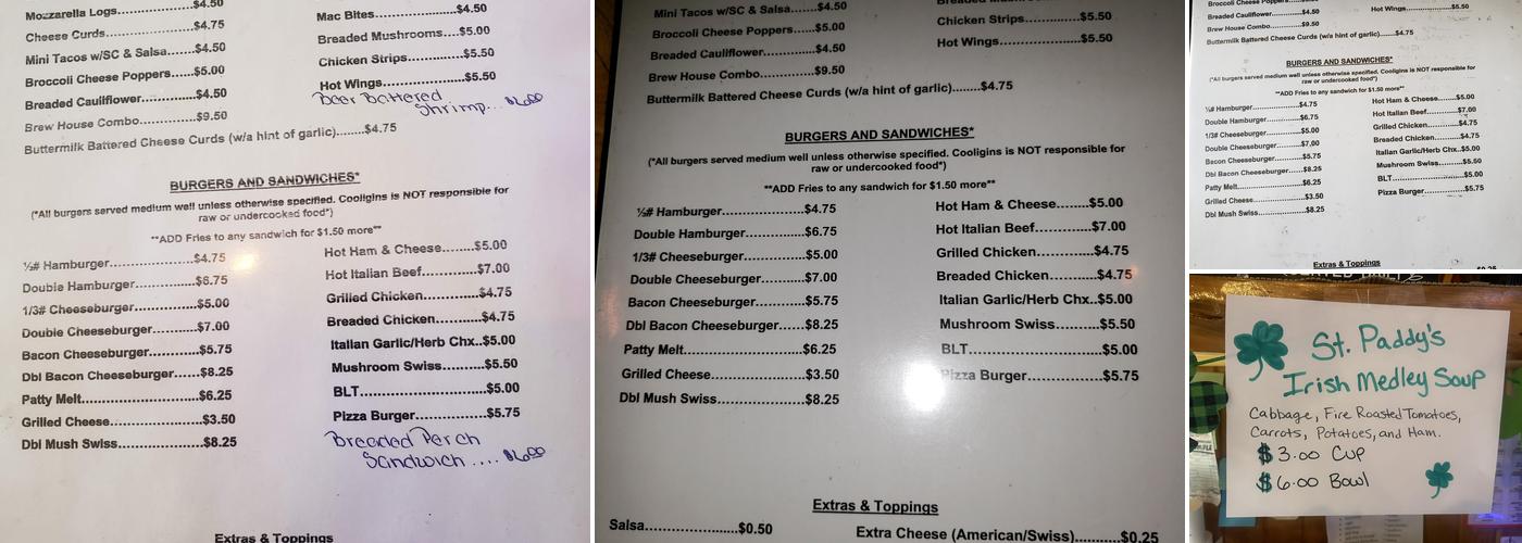 Cooligins Menu