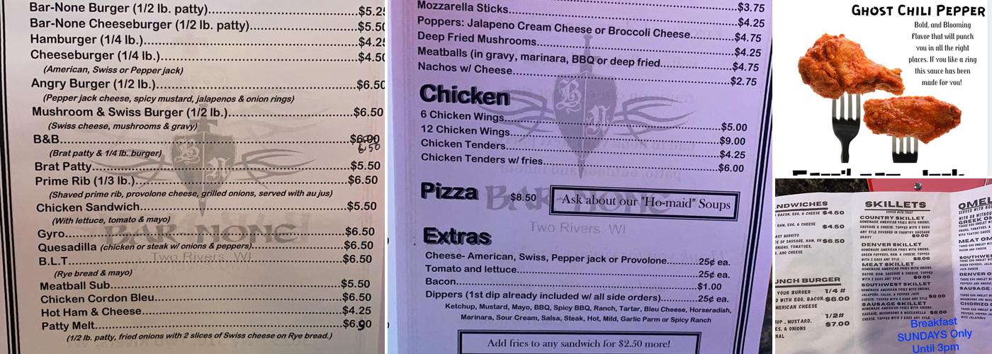 Bar None & Grill Menu