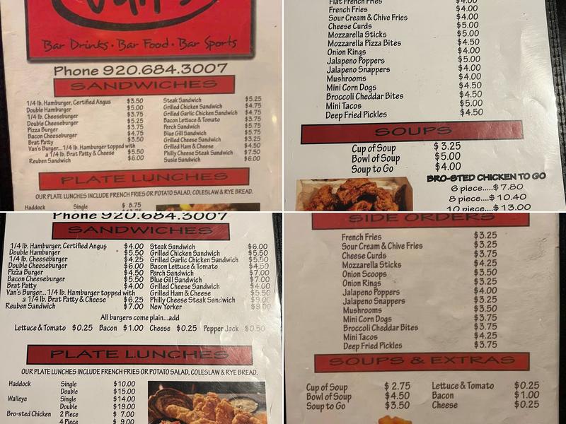 Van's Bar Menu