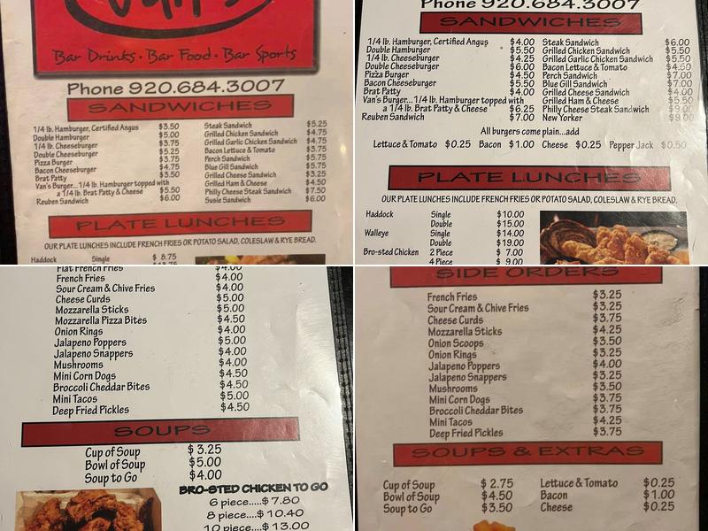 Van's Bar Menu