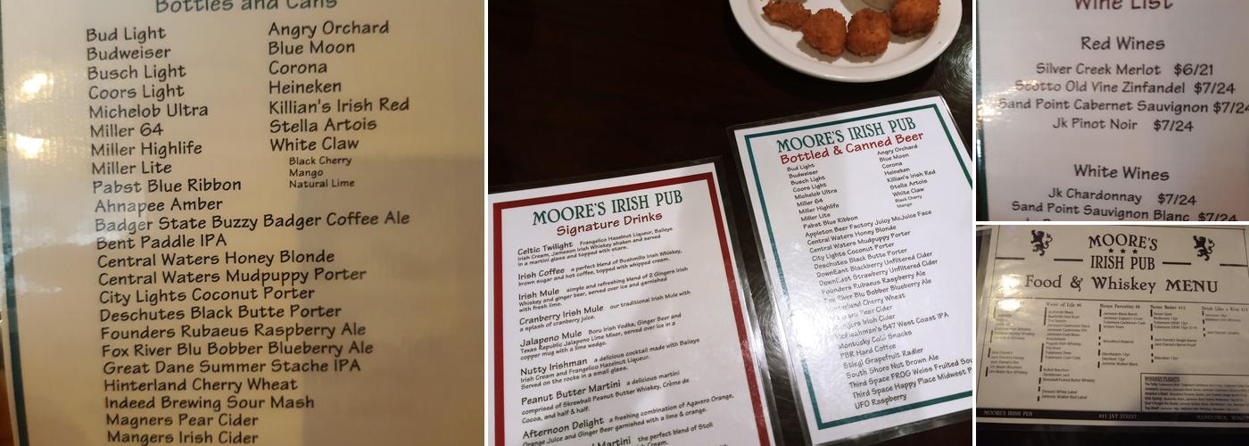 Moore's Irish Pub Menu