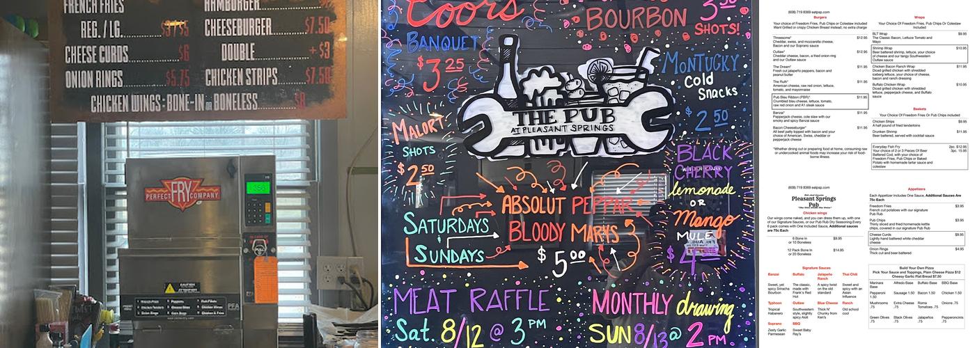 The Pub at Pleasant Springs Menu