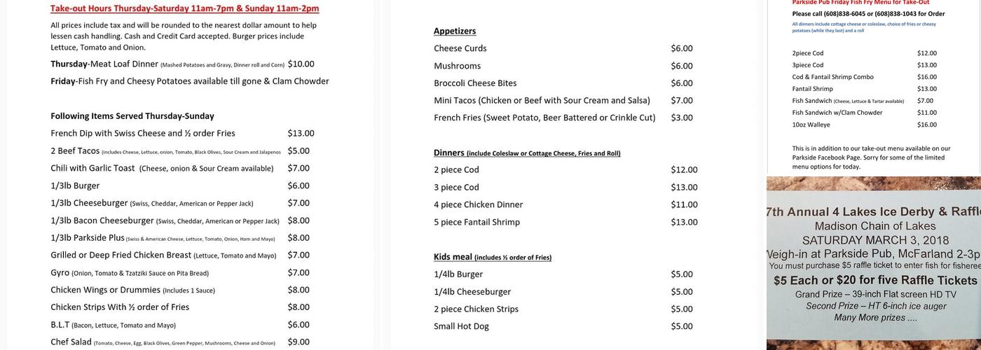 Park Side Pub Menu