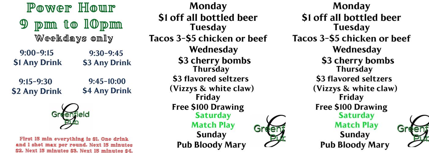 Greenfield Pub Menu