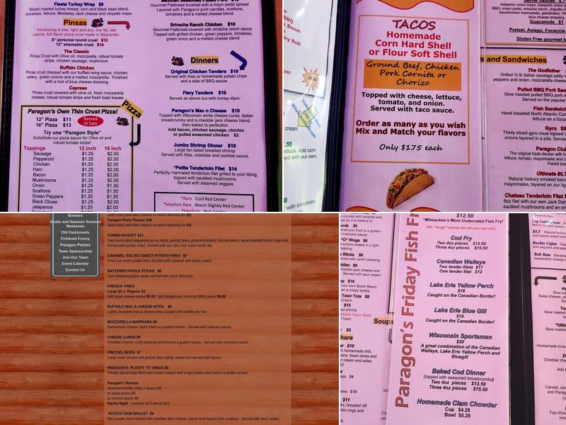 Club Paragon Menu