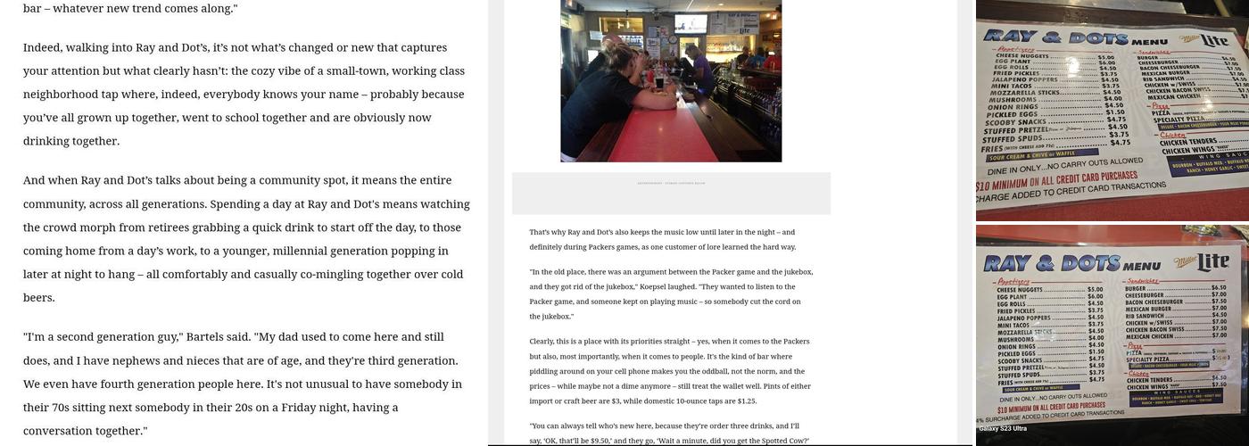 Ray & Dot's Tap Menu