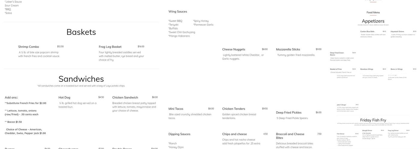 Joker's 5 Bar & Grill Menu