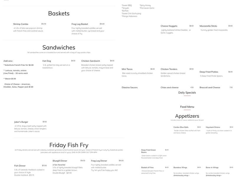 Joker's 5 Bar & Grill Menu