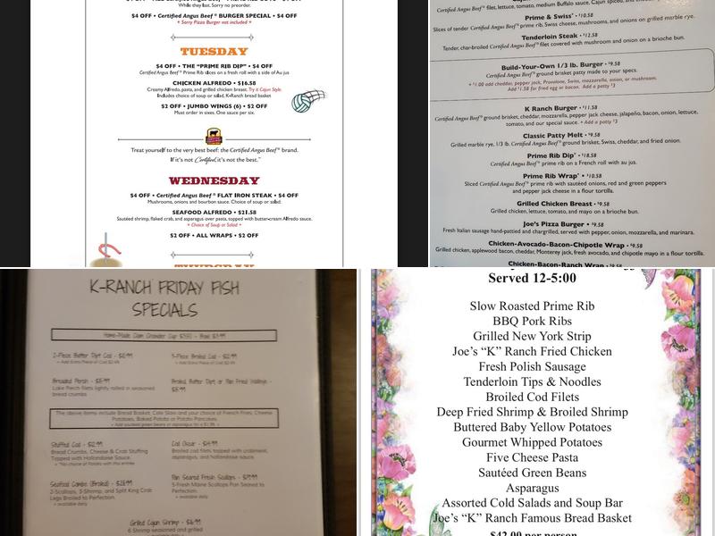 Joe's “K” Ranch Menu