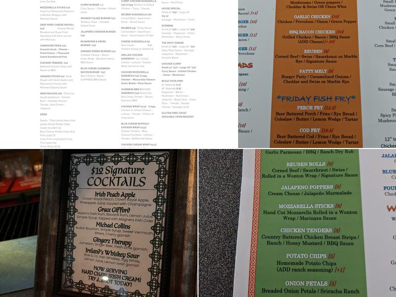 Gingerz Irish Pub & Grill Menu