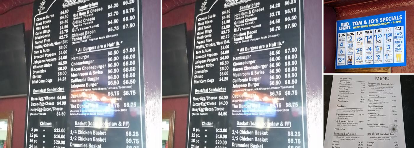 Tom & Jo's Menu