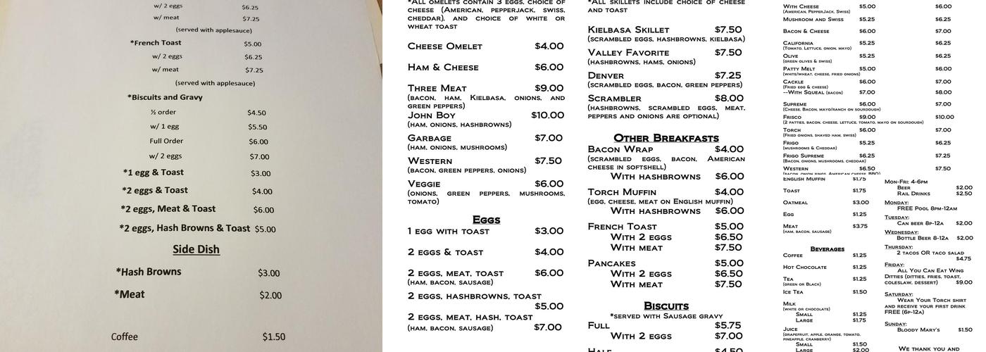 Countryside Valley Bar Menu