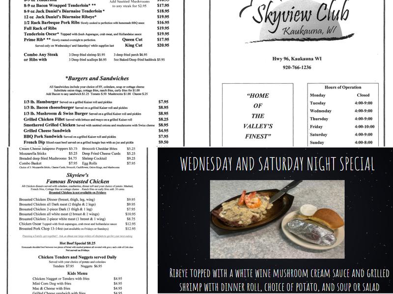 Skyview Club Menu
