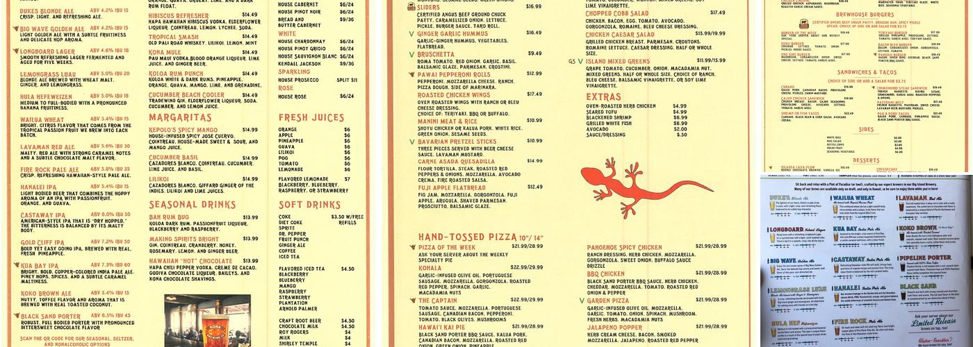 Kona Brewing Hawaii Kai Menu