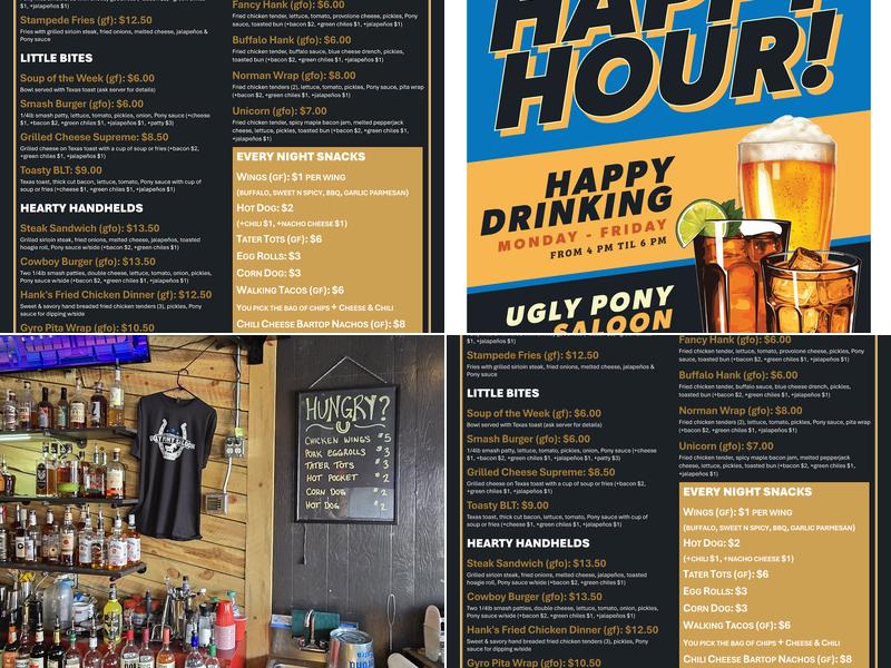 Ugly Pony Saloon Menu