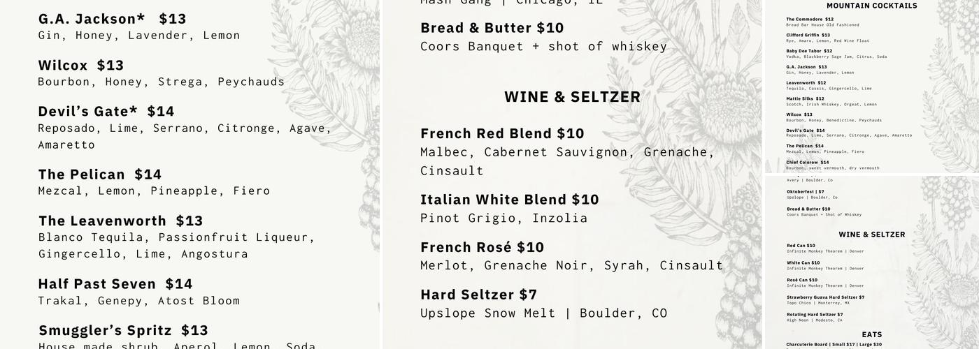 Bread Bar Menu