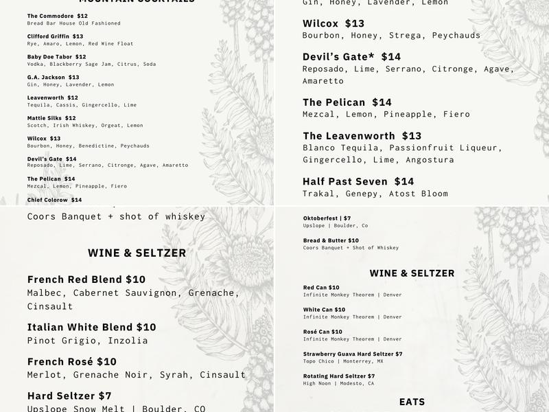 Bread Bar Menu