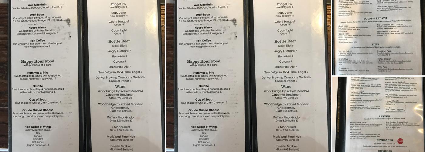 Five Mountain Tavern Menu