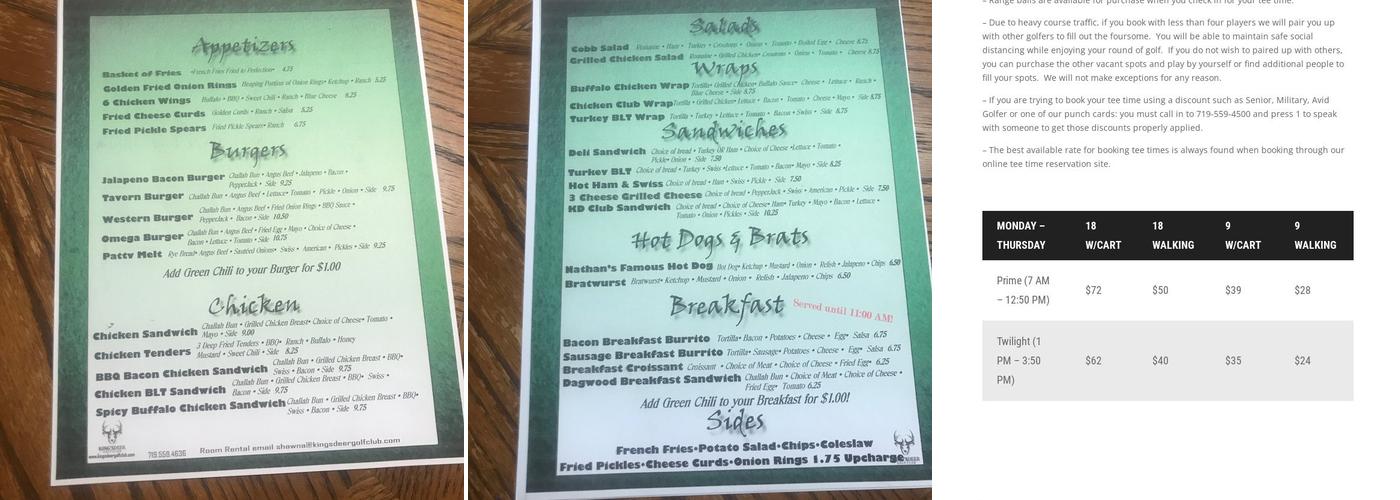 King's Deer Troon Tavern Menu