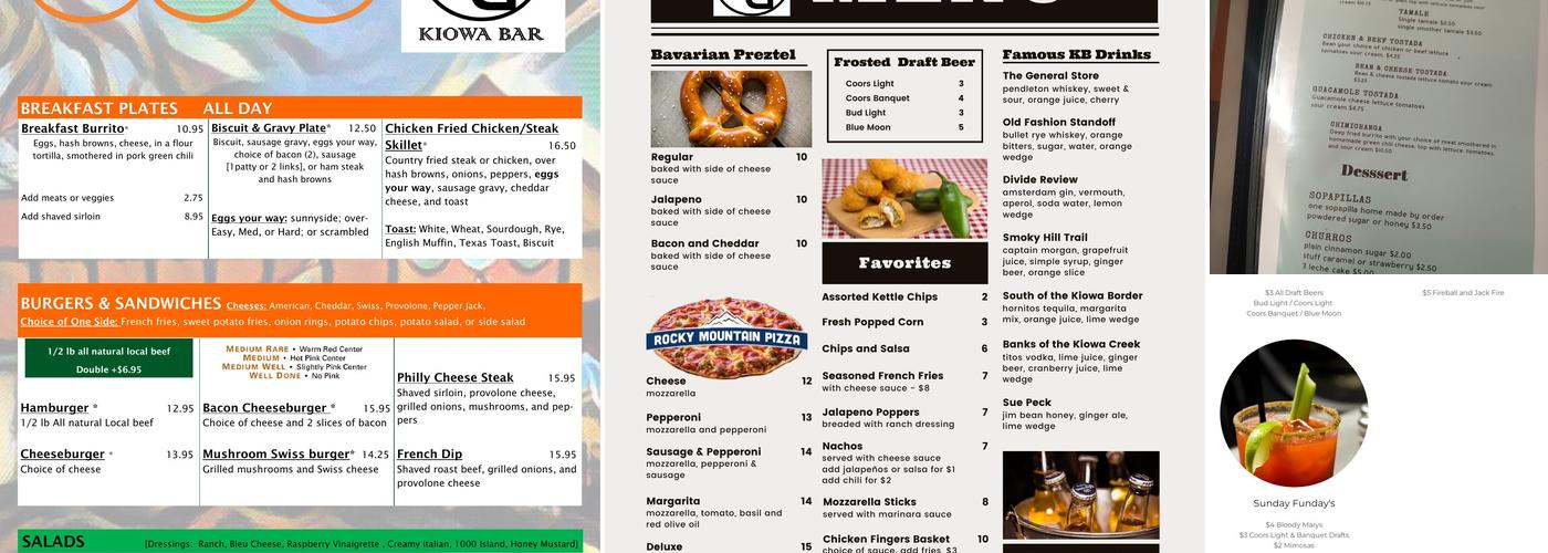 Kiowa Bar Menu