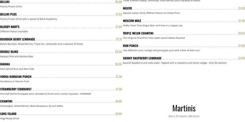 Bar 1 Menu