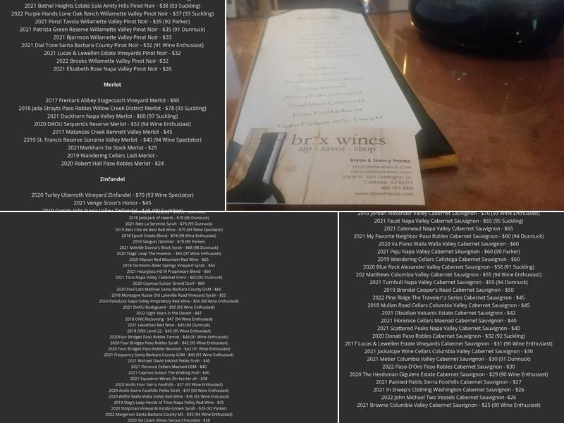 Brix Wines Menu