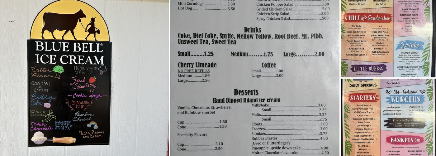 John's Hamburgers and Ice Cream Menu