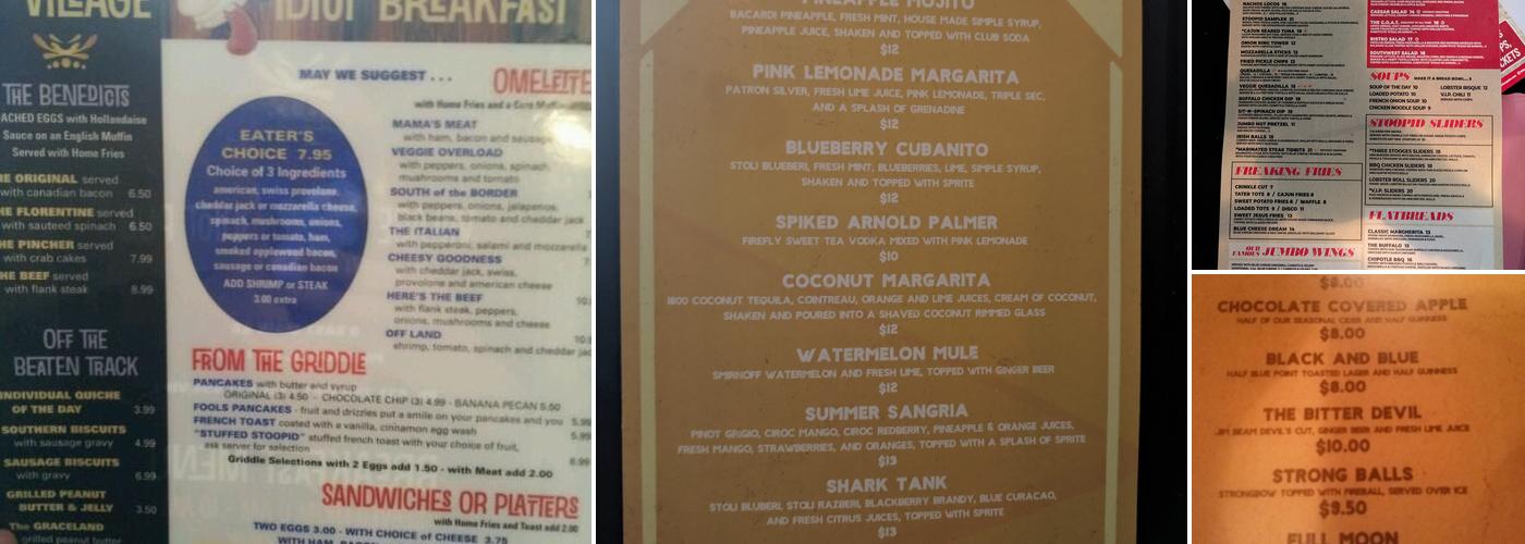 Village Idiot Pub Menu