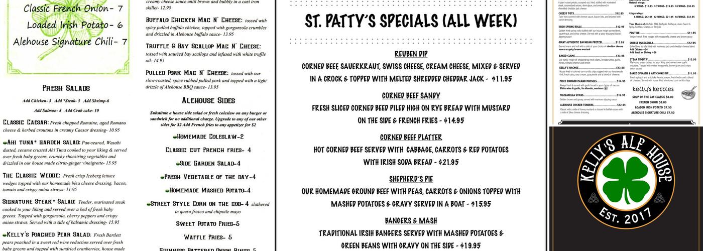 Kelly's Ale House Menu