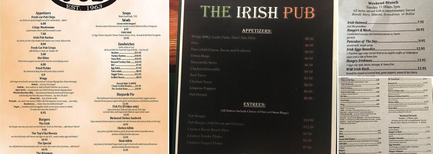 The Irish Pub Menu